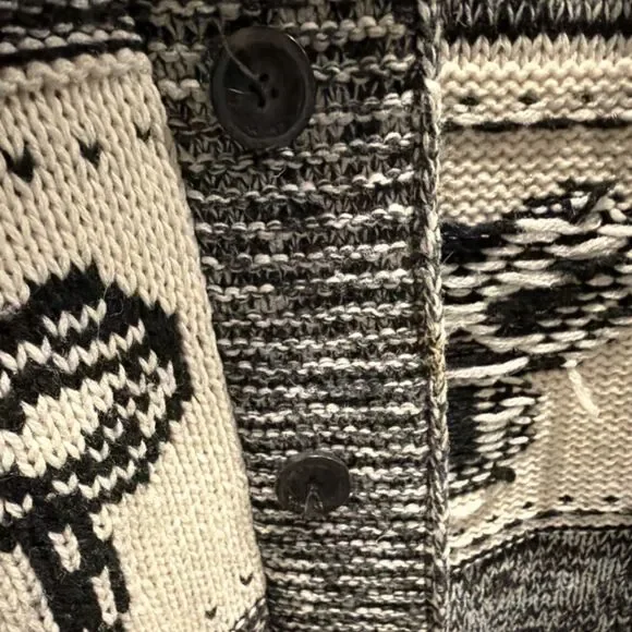 TNA Lambswool Graphic Cardigan Sweater Gray Cream Black Women's L - Picture 3 of 5